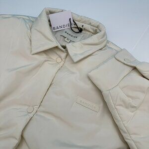 Bandier Women's Lightweight Snap Front Classic Coaches Jacket, Size XL, Gardenia
